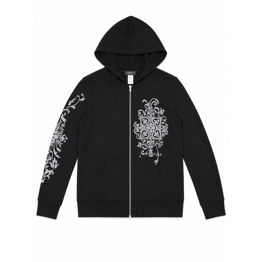 Liberty Wear Vintage Crystal Hoodie Womens Black Rhinestone Zip Up Hoodie XL